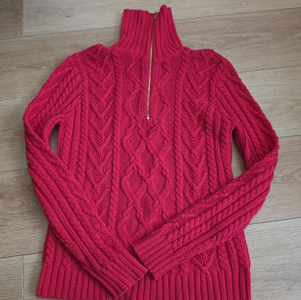 Ralph Lauren Red Cable-Knit Cotton Quarter-Zip Sweater M